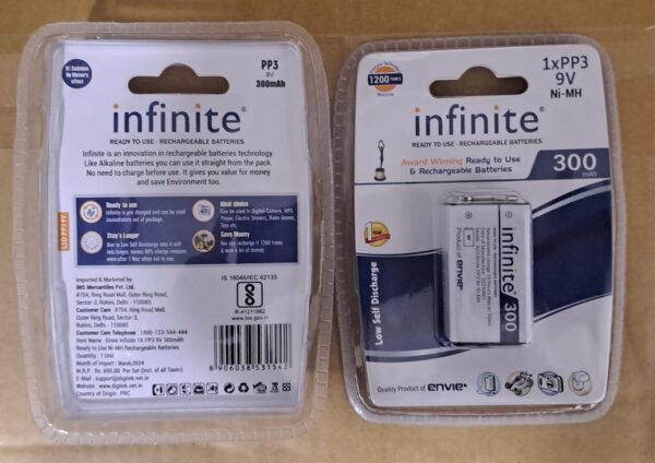 ENVIE (9v Infinite) Ni-Mh 300mAh Capacity Ready to Use Rechargeable Battery